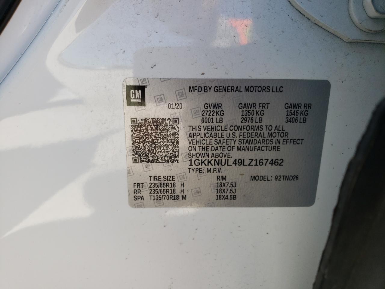 Photo 10 from auction – 2020 GMC ACADIA SLT with VIN 1GKKNUL49LZ167462