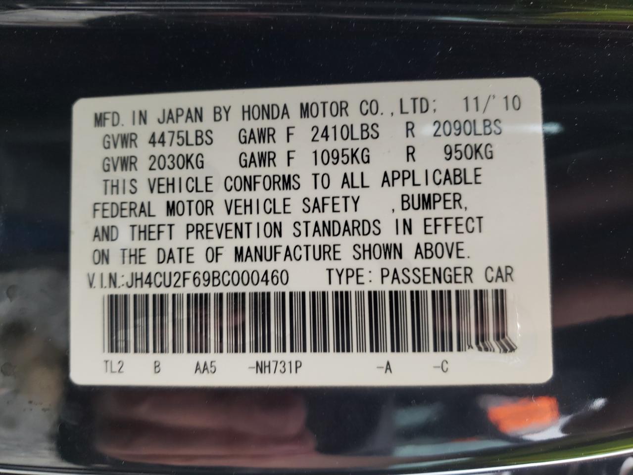 Photo 10 from auction – 2011 ACURA TSX with VIN JH4CU2F69BC000460