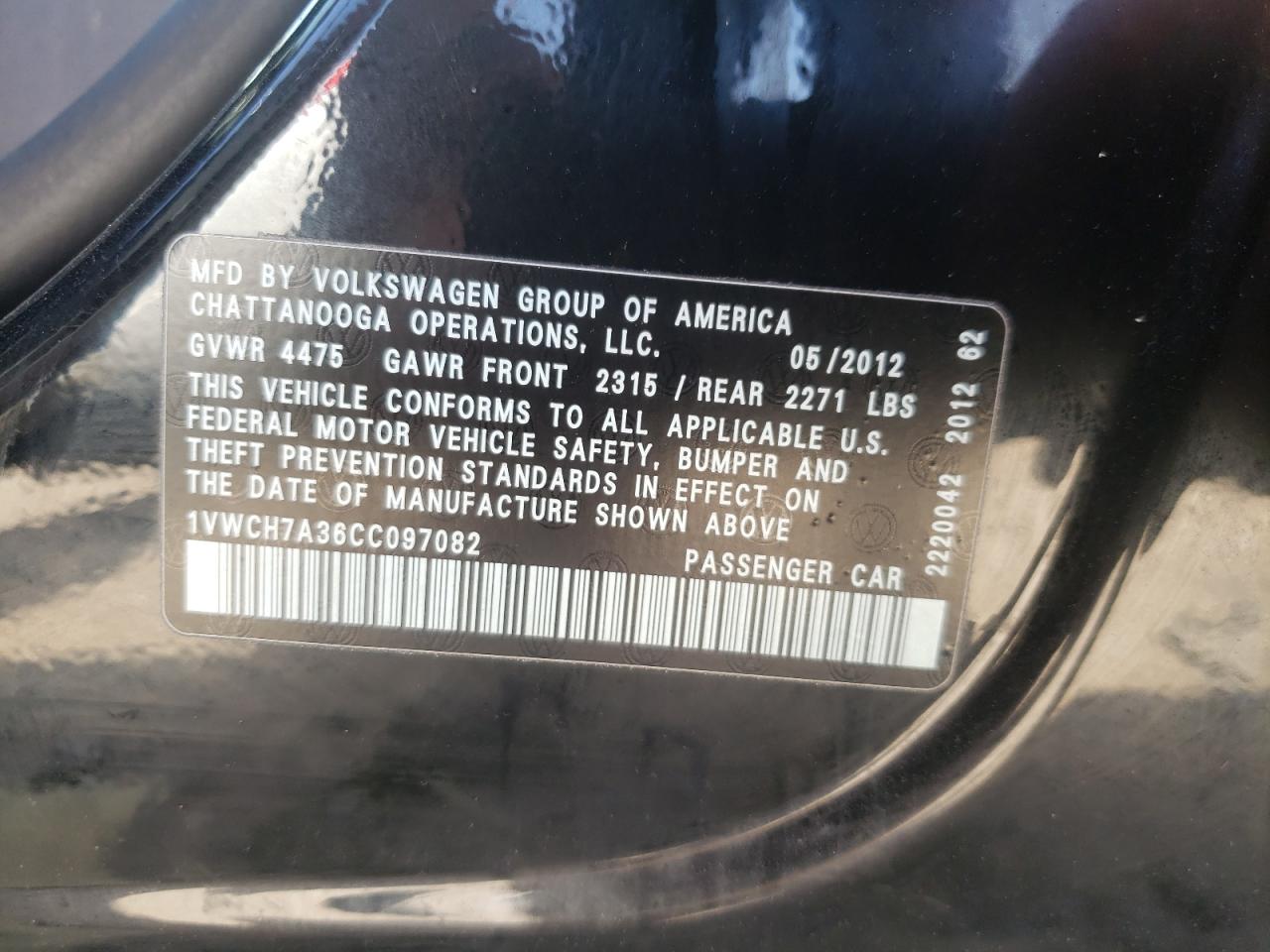 Photo 10 from auction – 2012 VOLKSWAGEN PASSAT SEL with VIN 1VWCH7A36CC097082