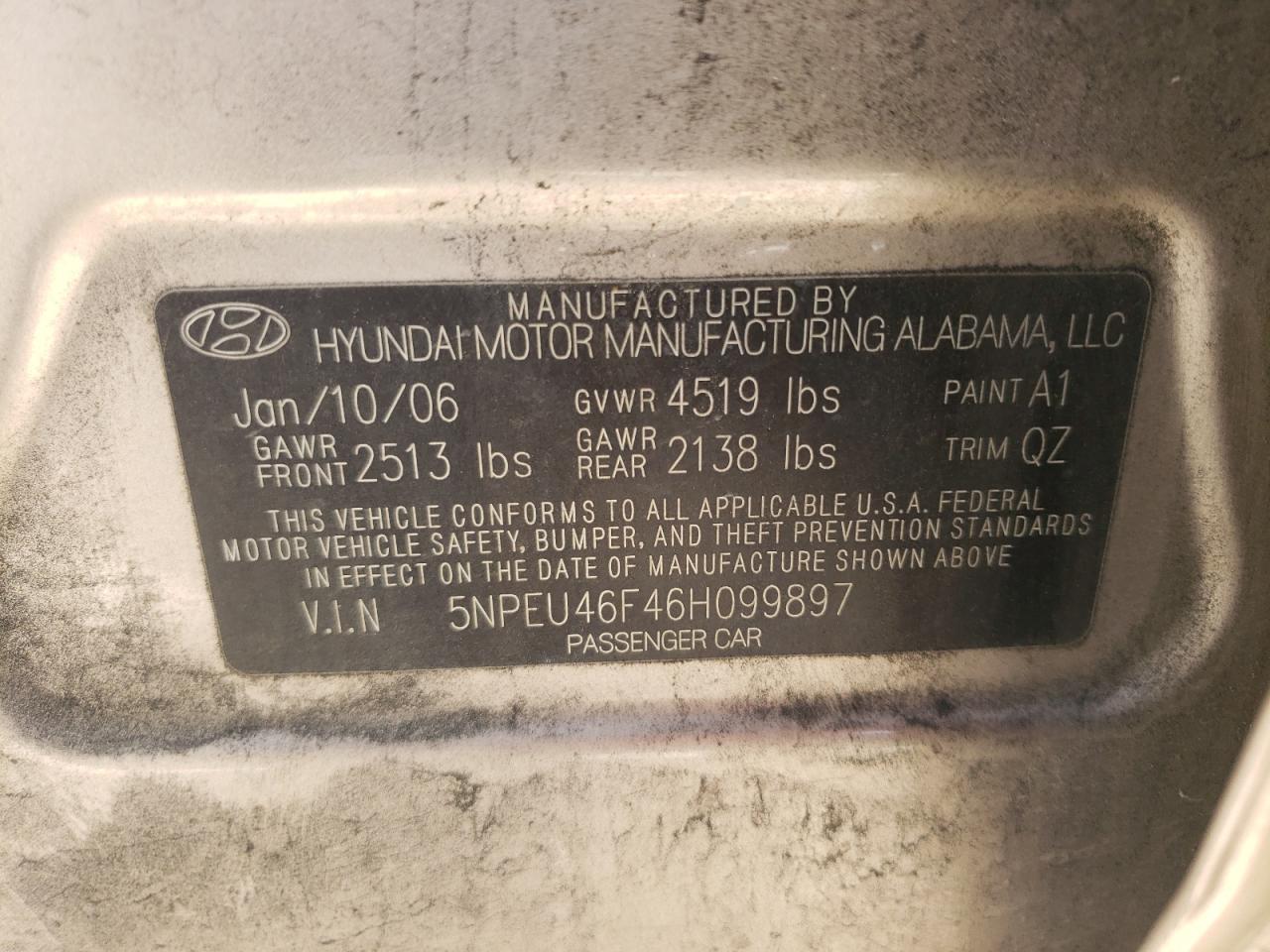 Photo 10 from auction – 2006 HYUNDAI SONATA GLS with VIN 5NPEU46F46H099897