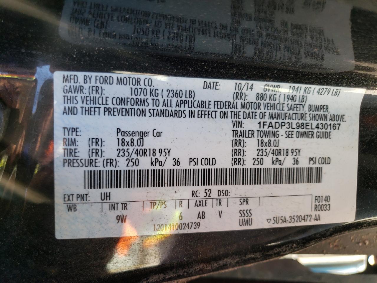 Photo 10 from auction – 2014 FORD FOCUS ST with VIN 1FADP3L98EL430167