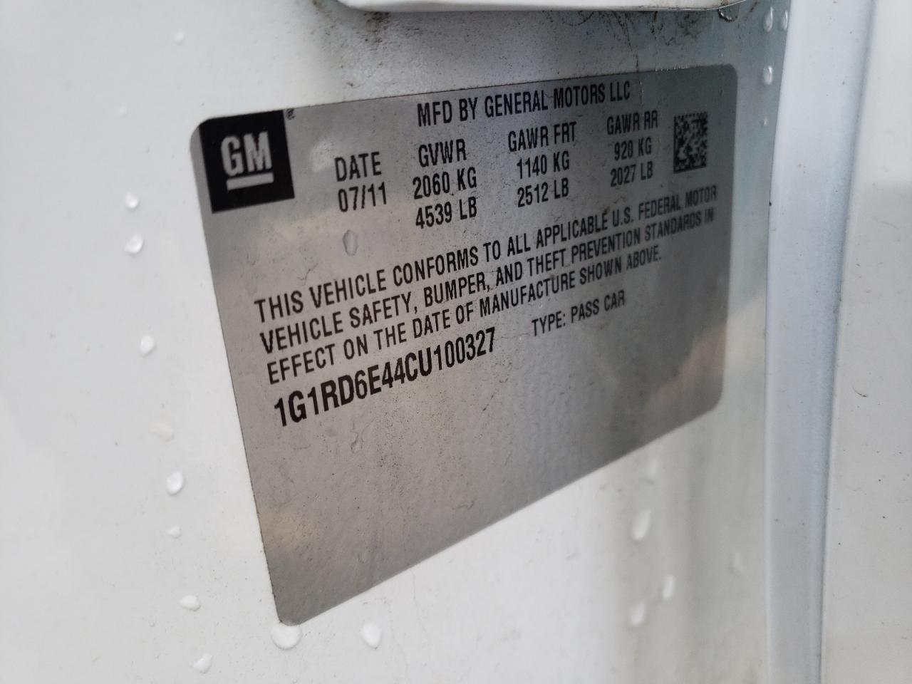 Photo 10 from auction – 2012 CHEVROLET VOLT with VIN 1G1RD6E44CU100327