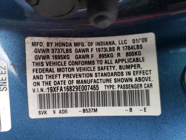 Photo 10 from auction – 2009 HONDA CIVIC EX with VIN 19XFA16829E007465