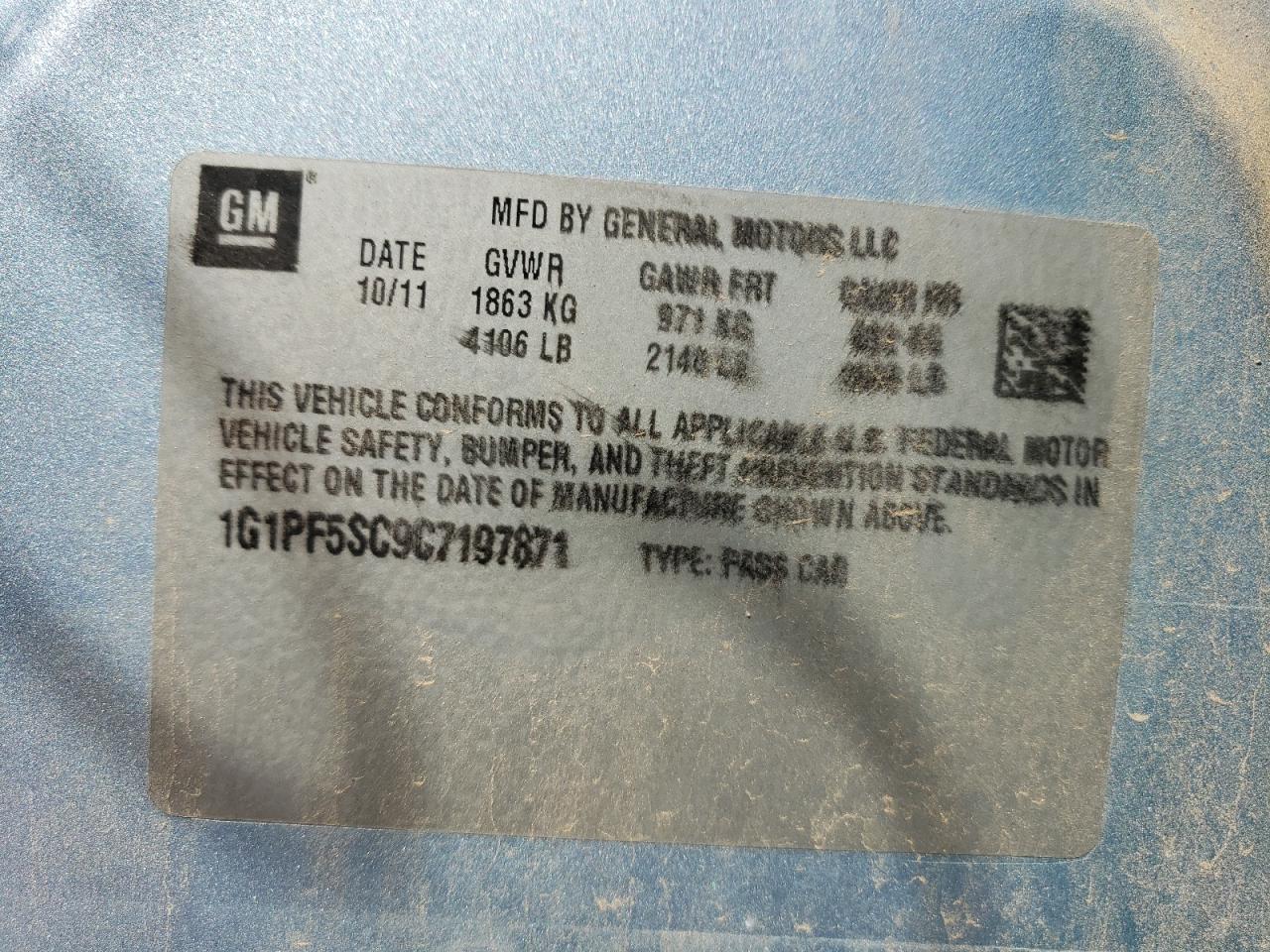 Photo 10 from auction – 2012 CHEVROLET CRUZE LT with VIN 1G1PF5SC9C7197871