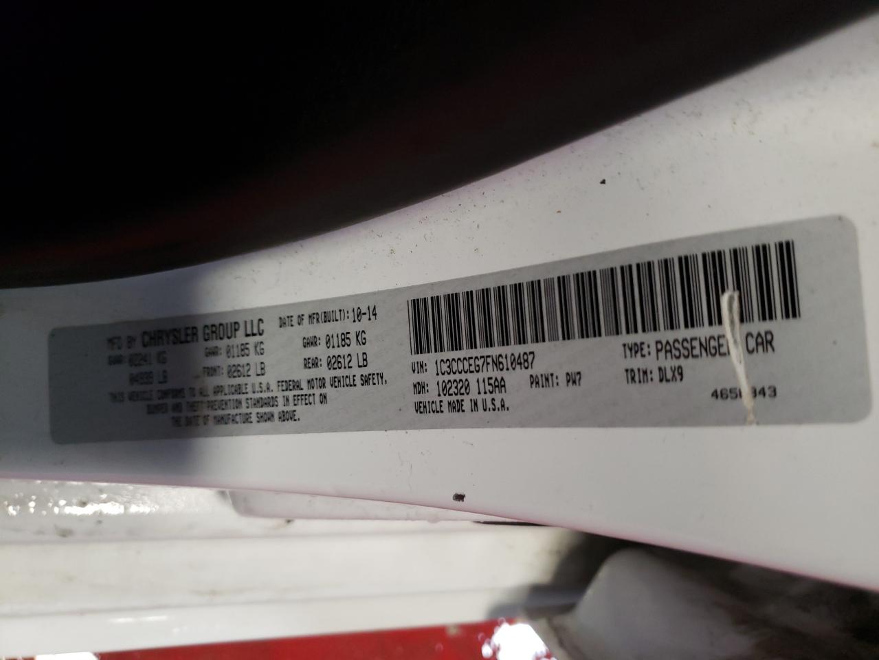 Photo 10 from auction – 2015 CHRYSLER 200 C with VIN 1C3CCCEG7FN610487