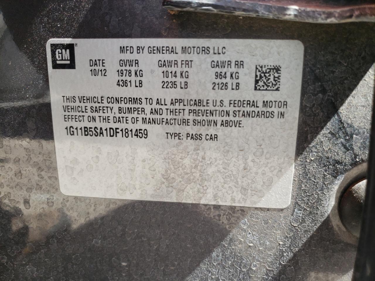 Photo 10 from auction – 2013 CHEVROLET MALIBU LS with VIN 1G11B5SA1DF181459