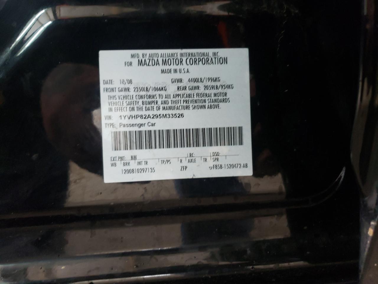 Photo 10 from auction – 2009 MAZDA 6 I with VIN 1YVHP82A295M33526