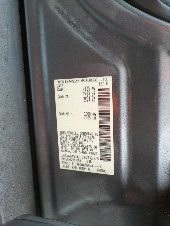 Photo 10 from auction – 2019 NISSAN MAXIMA S with VIN 1N4AA6AV1KC367835