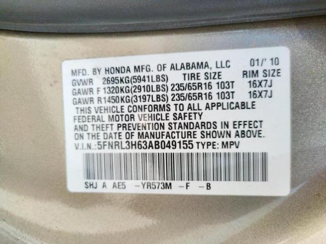 Photo 10 from auction – 2010 HONDA ODYSSEY EX with VIN 5FNRL3H63AB049155