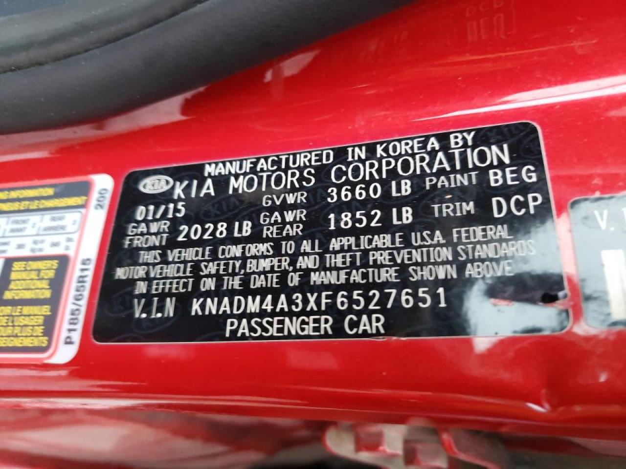 Photo 10 from auction – 2015 KIA RIO LX with VIN KNADM4A3XF6527651