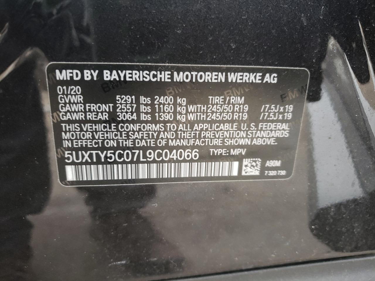 Photo 10 from auction – 2020 BMW X3 XDRIVE3 with VIN 5UXTY5C07L9C04066