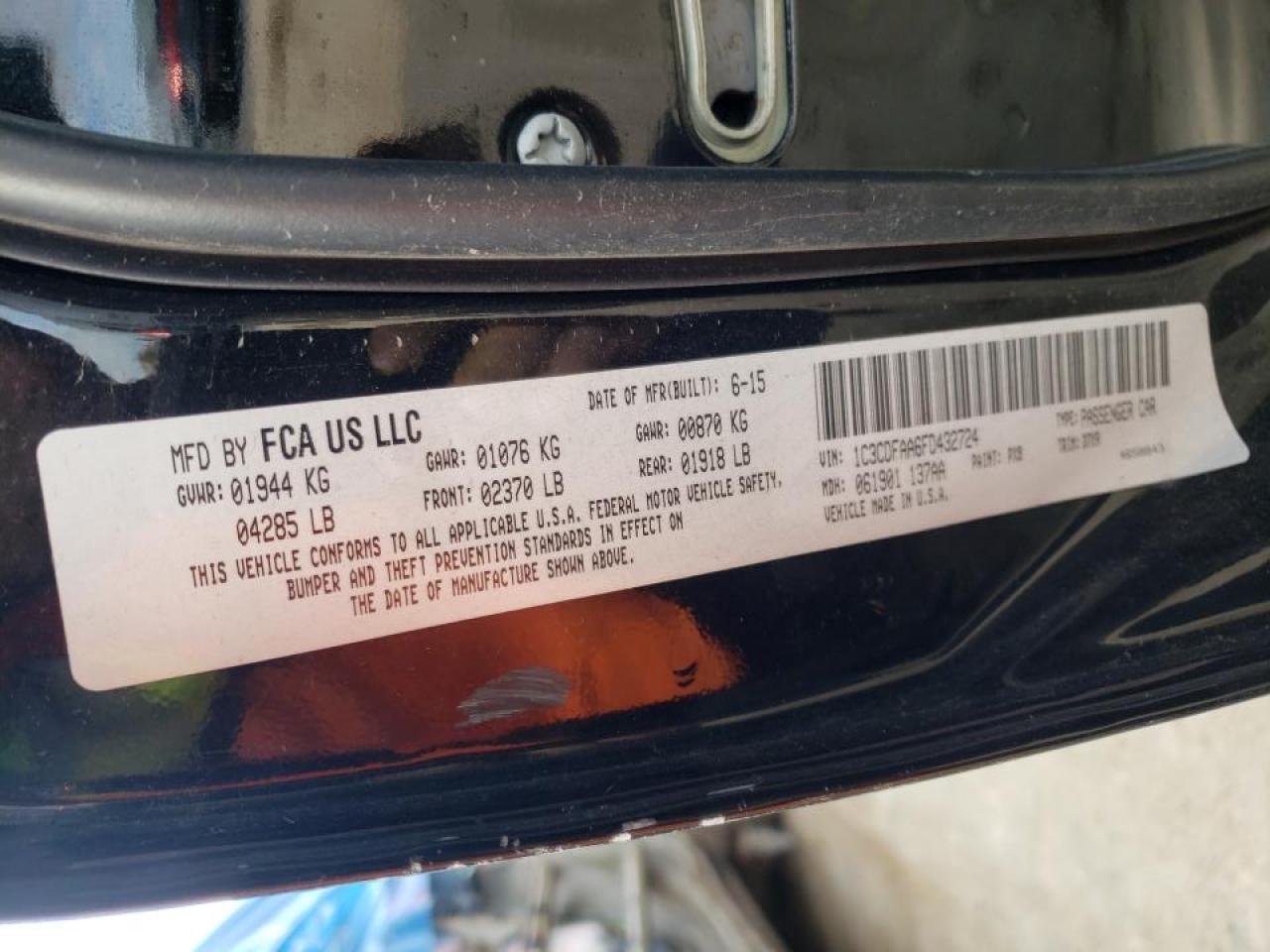 Photo 10 from auction – 2015 DODGE DART SE with VIN 1C3CDFAA6FD432724