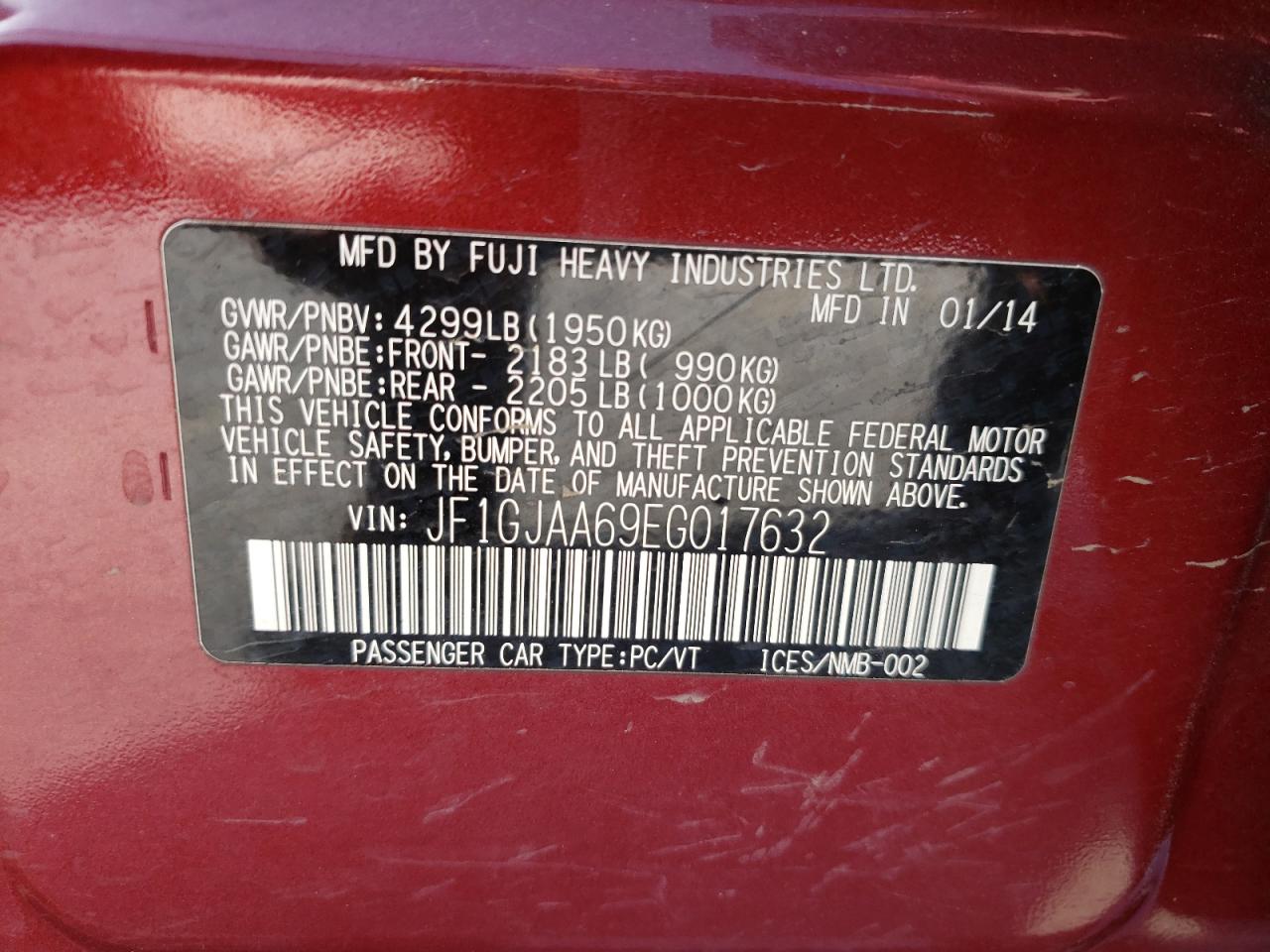 Photo 10 from auction – 2014 SUBARU IMPREZA with VIN JF1GJAA69EG017632