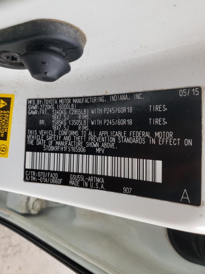 Photo 10 from auction – 2015 TOYOTA HIGHLANDER with VIN 5TDBKRFH1FS165906