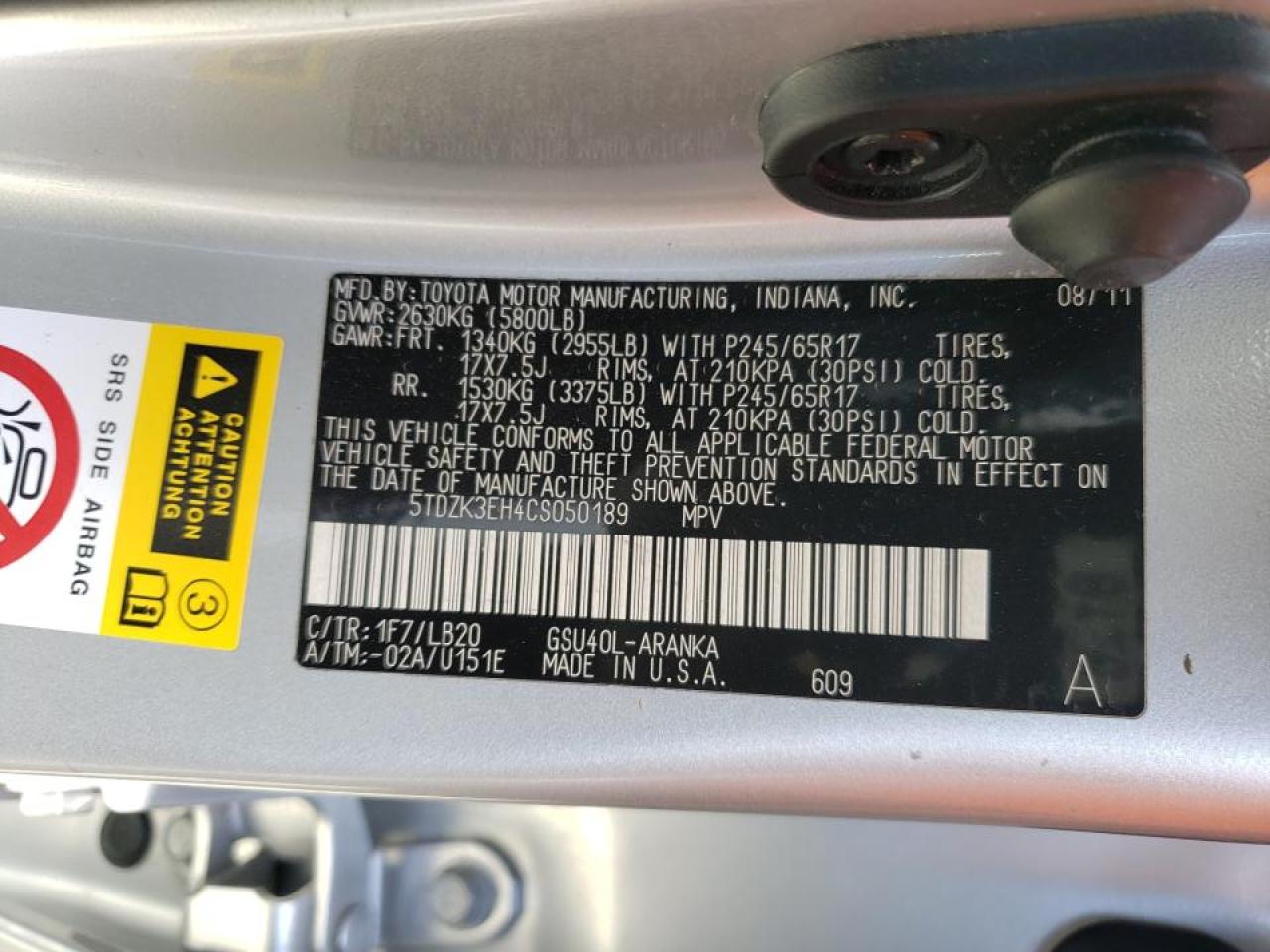 Photo 10 from auction – 2012 TOYOTA HIGHLANDER with VIN 5TDZK3EH4CS050189