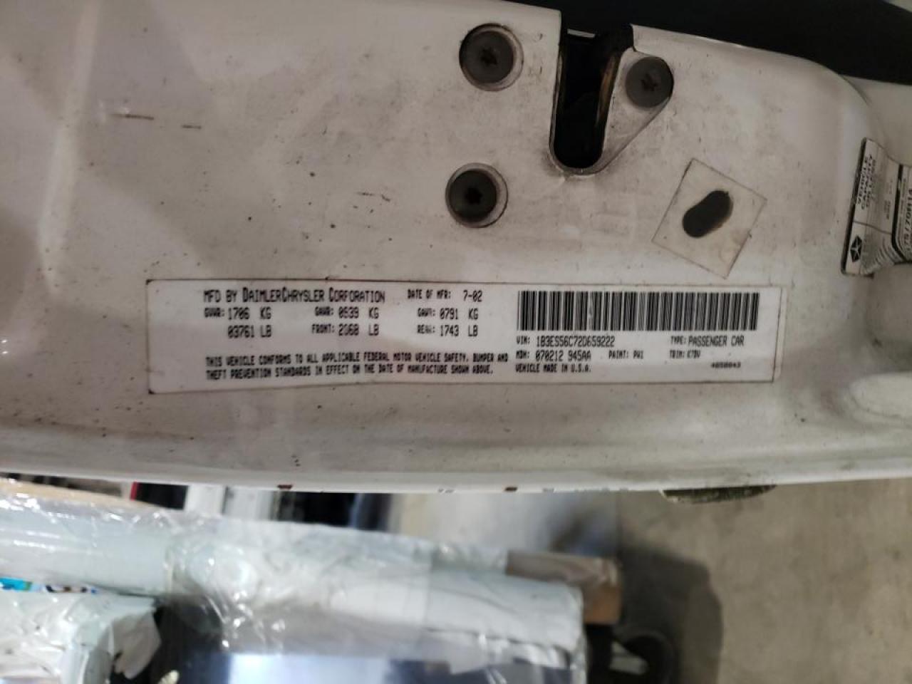 Photo 10 from auction – 2002 DODGE NEON ES with VIN 1B3ES56C72D659222
