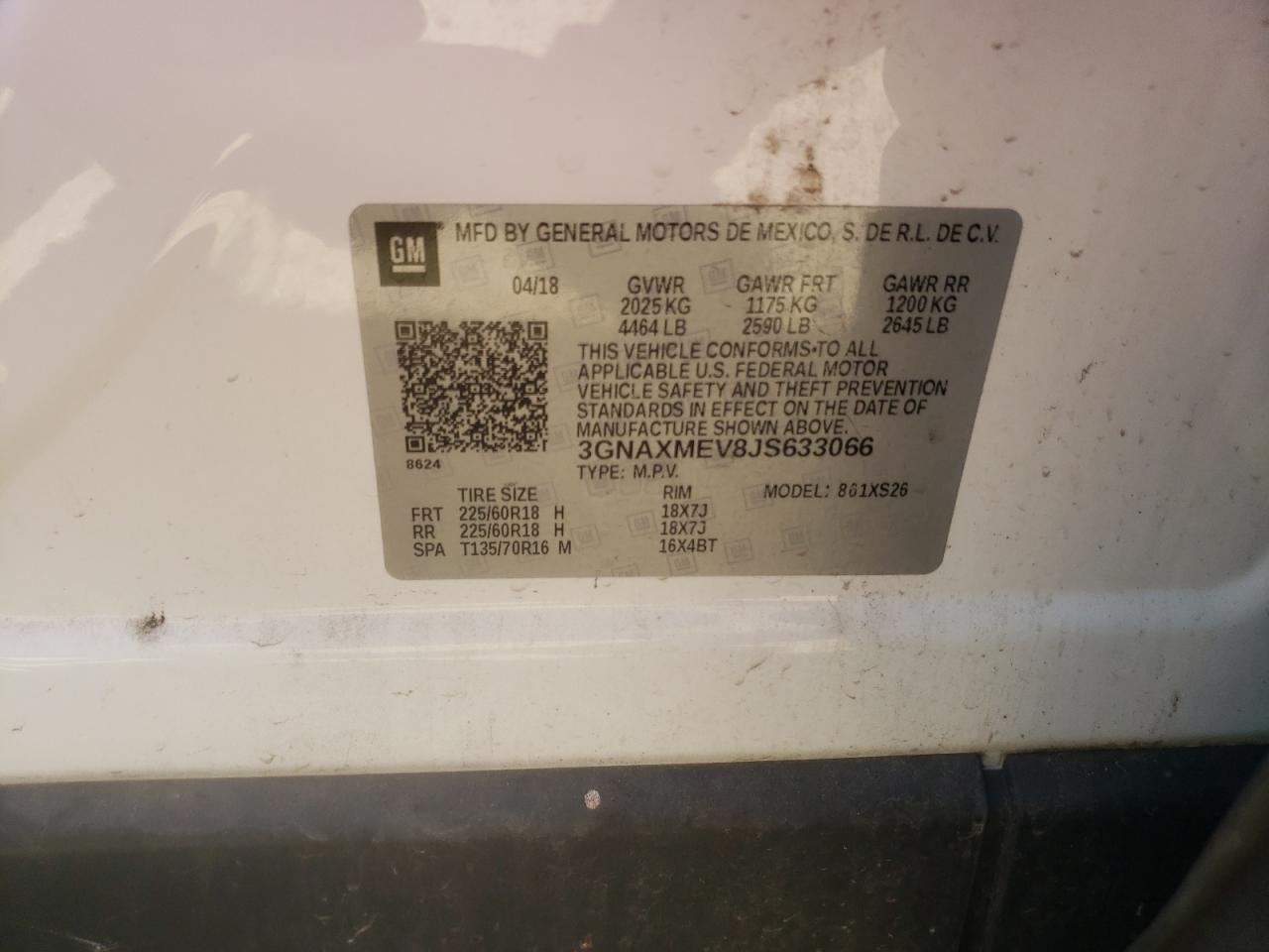 Photo 10 from auction – 2018 CHEVROLET EQUINOX PR with VIN 3GNAXMEV8JS633066
