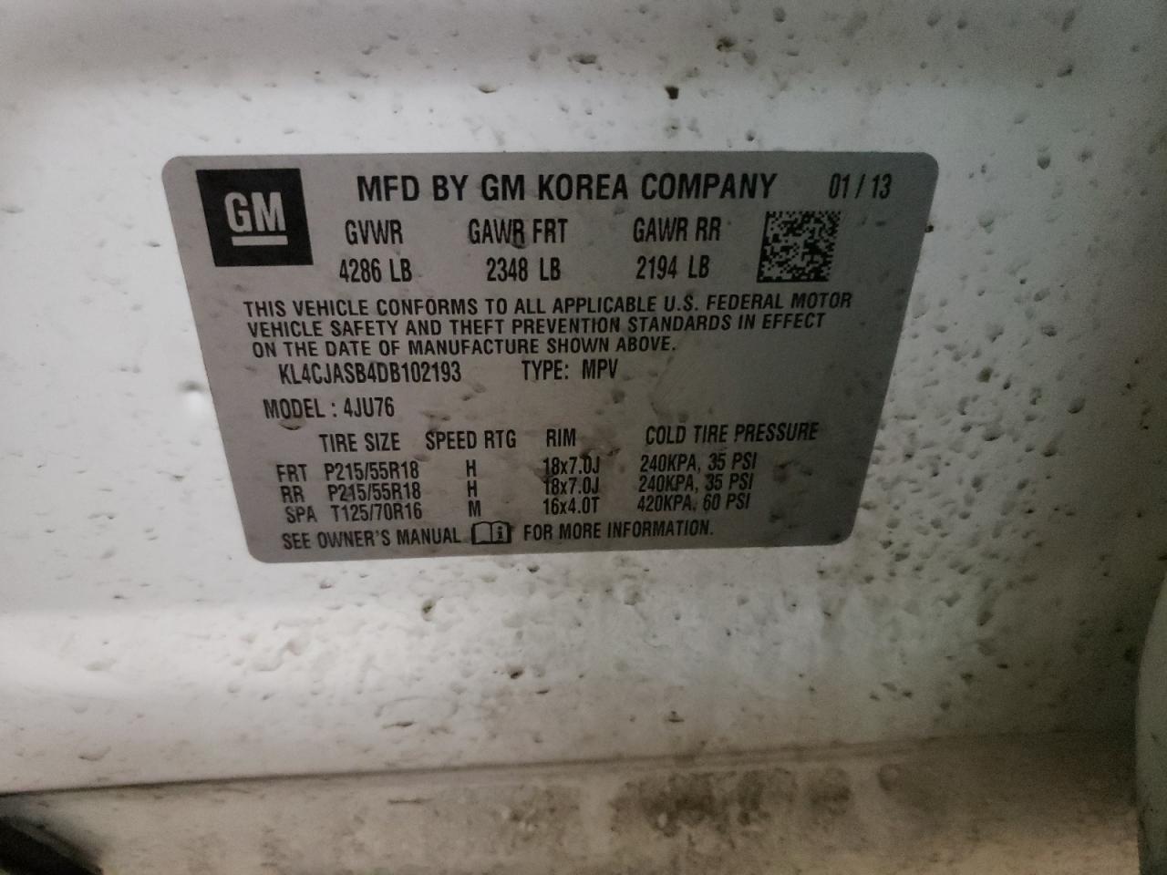 Photo 10 from auction – 2013 BUICK ENCORE with VIN KL4CJASB4DB102193
