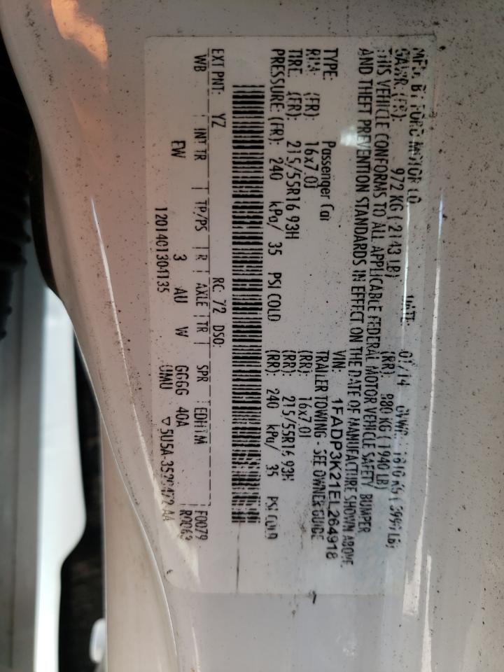 Photo 10 from auction – 2014 FORD FOCUS SE with VIN 1FADP3K21EL264918