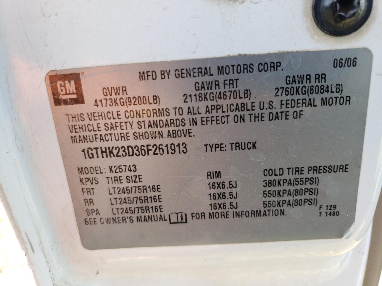 Photo 10 from auction – 2006 GMC SIERRA K25 with VIN 1GTHK23D36F261913