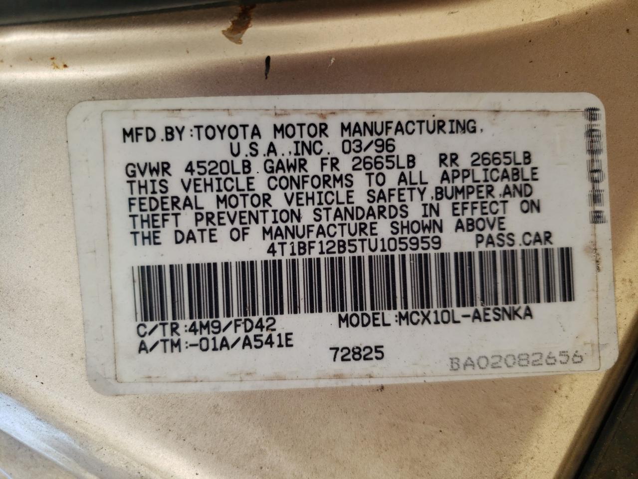 Photo 10 from auction – 1996 TOYOTA AVALON with VIN 4T1BF12B5TU105959