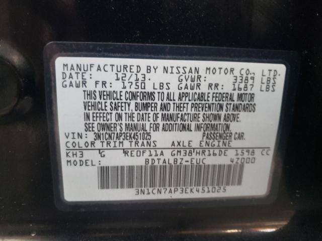 Photo 10 from auction – 2014 NISSAN VERSA S with VIN 3N1CN7AP3EK451025