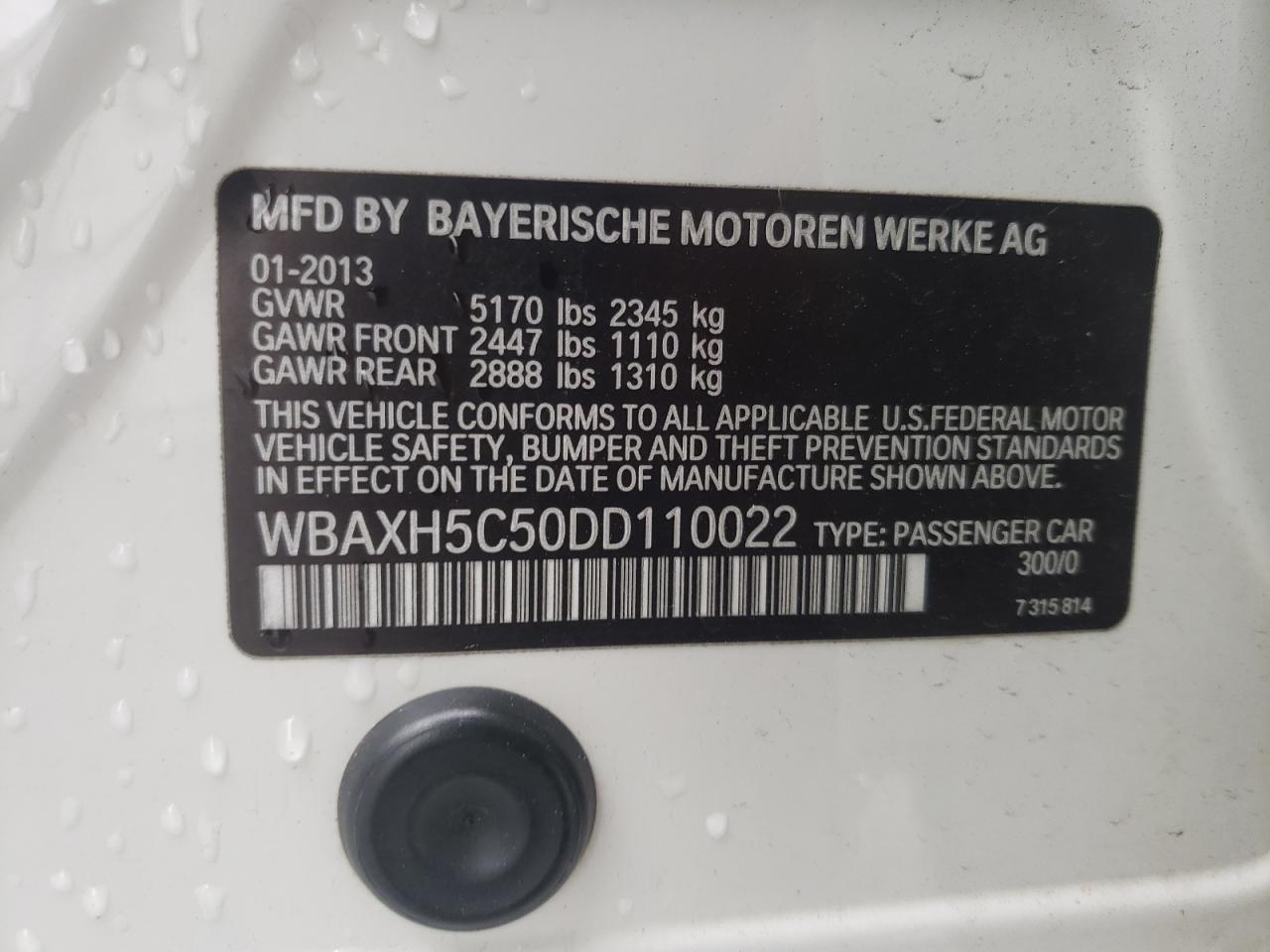 Photo 10 from auction – 2013 BMW 528 XI with VIN WBAXH5C50DD110022