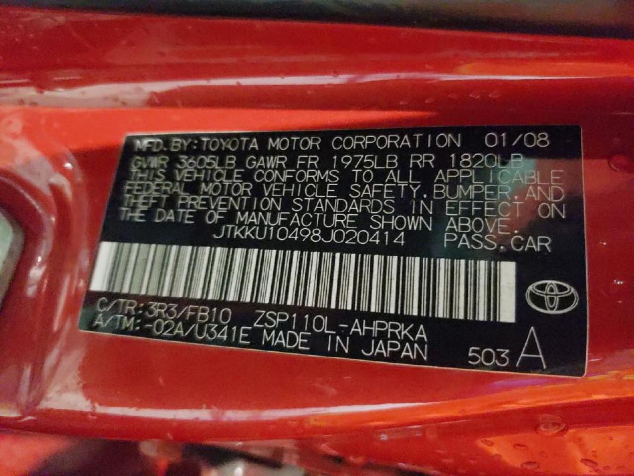 Photo 10 from auction – 2008 TOYOTA SCION XD with VIN JTKKU10498J020414
