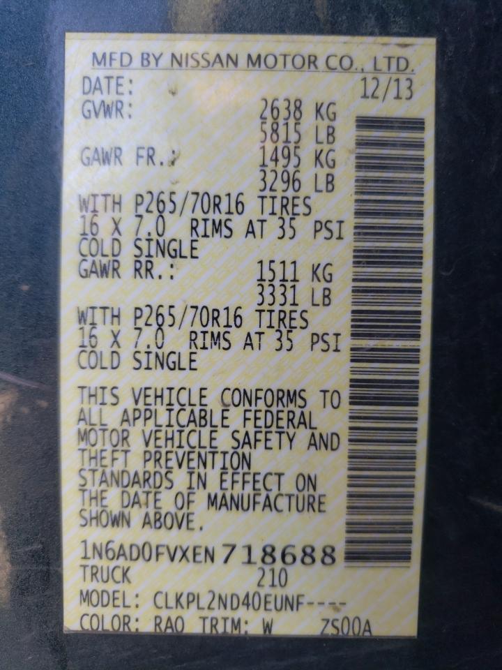 Photo 10 from auction – 2014 NISSAN FRONTIER S with VIN 1N6AD0FVXEN718688