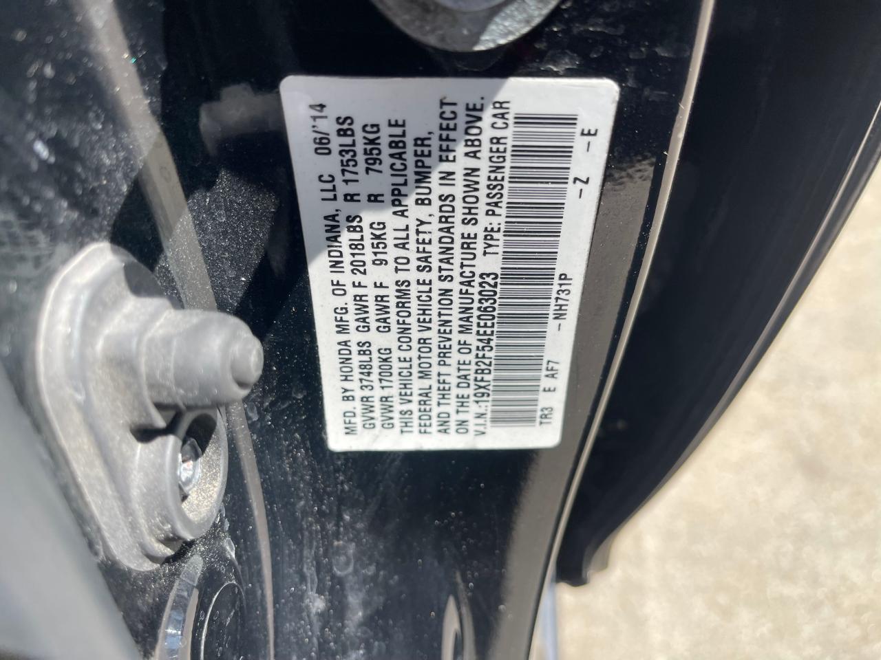 Photo 10 from auction – 2014 HONDA CIVIC LX with VIN 19XFB2F54EE063023