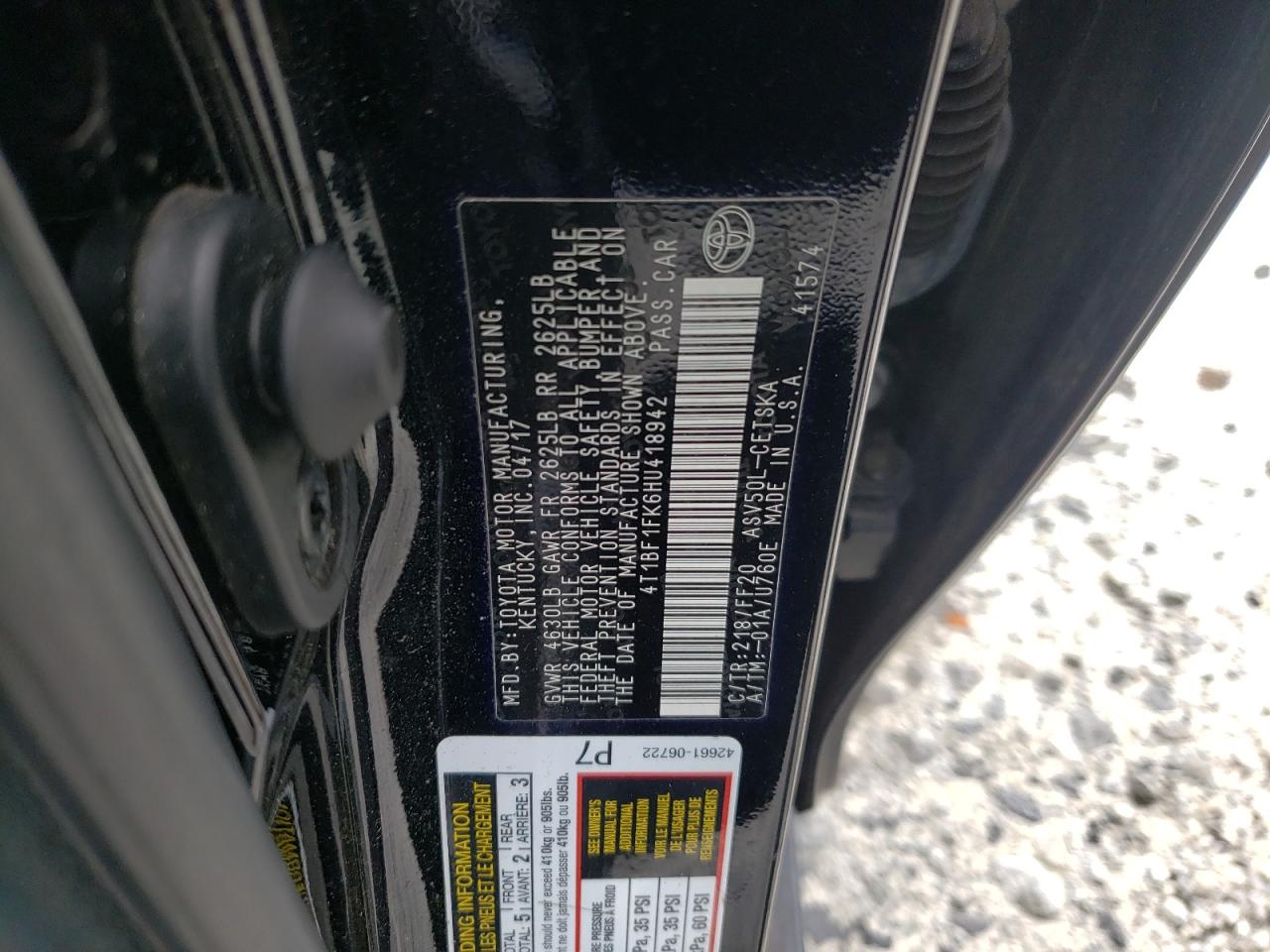 Photo 10 from auction – 2017 TOYOTA CAMRY LE with VIN 4T1BF1FK6HU418942