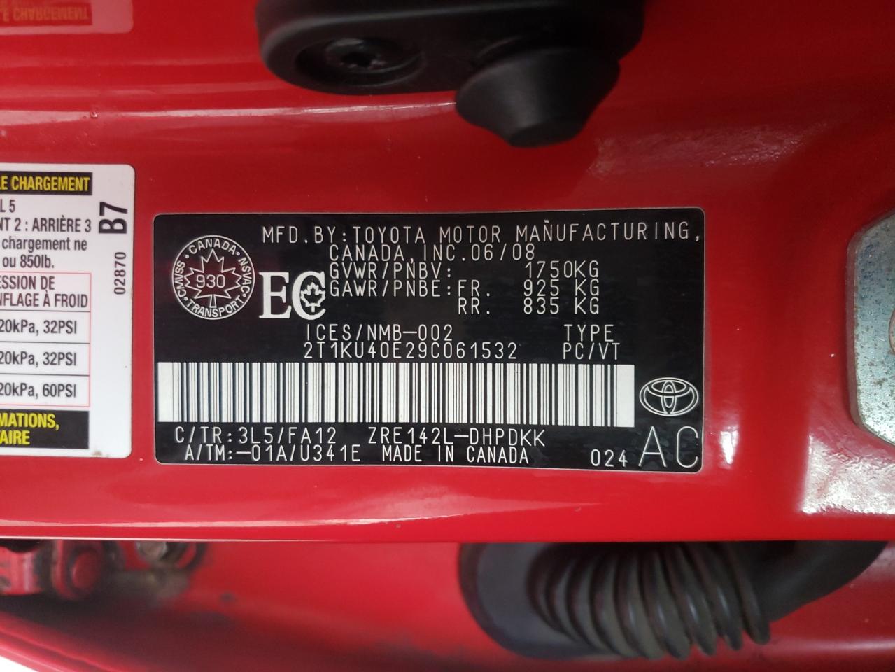 Photo 10 from auction – 2009 TOYOTA COROLLA MA with VIN 2T1KU40E29C061532