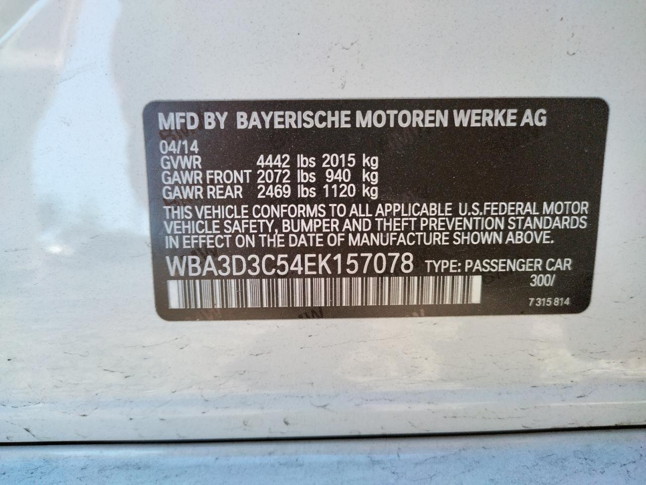 Photo 10 from auction – 2014 BMW 328 D with VIN WBA3D3C54EK157078