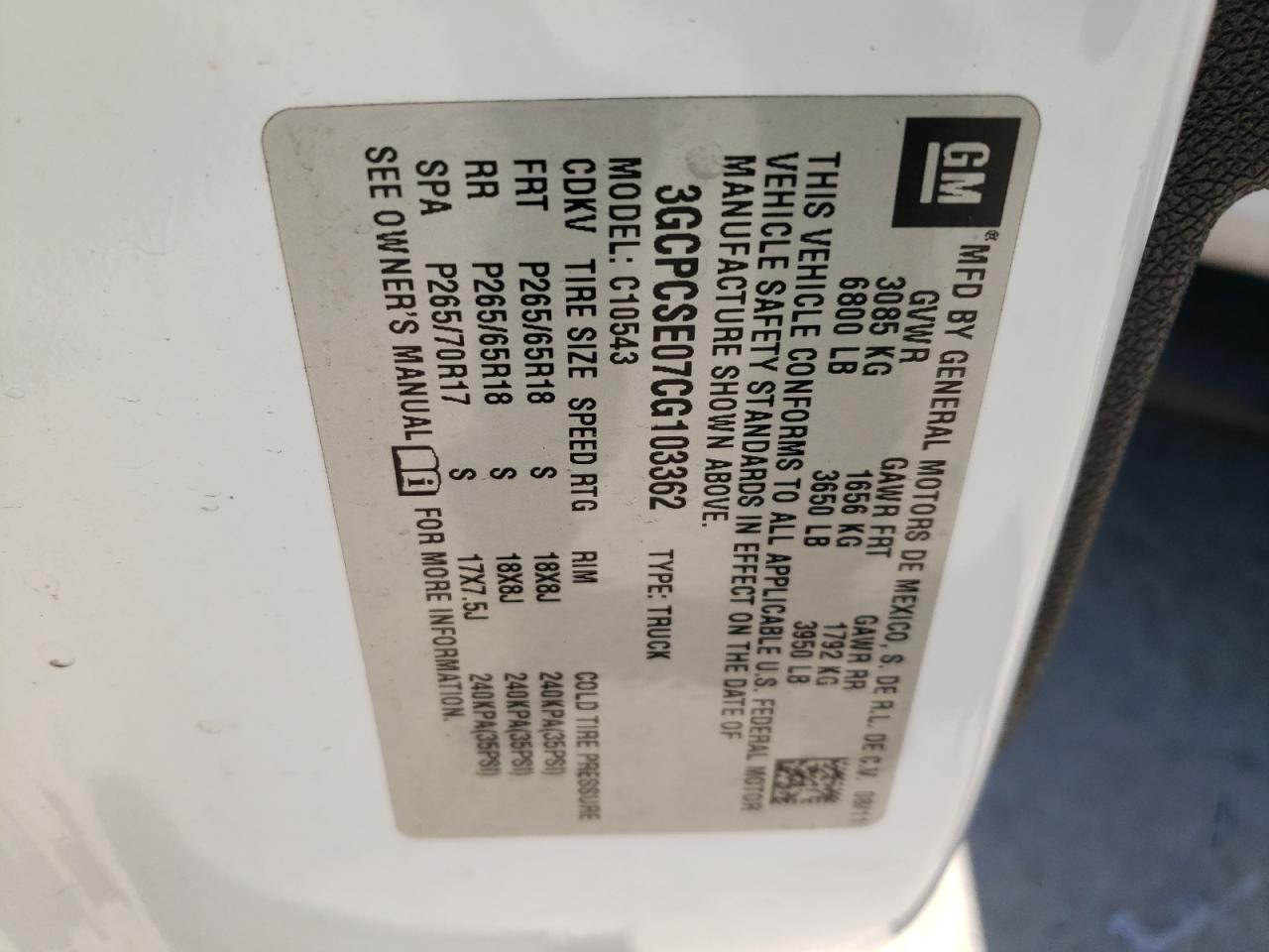 Photo 10 from auction – 2012 CHEVROLET SILVERADO with VIN 3GCPCSE07CG103362