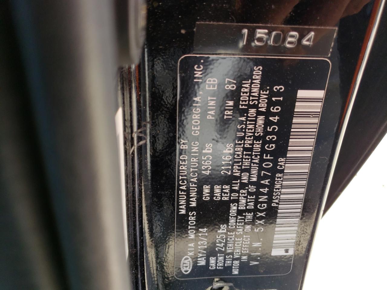 Photo 10 from auction – 2015 KIA OPTIMA EX with VIN 5XXGN4A70FG354613