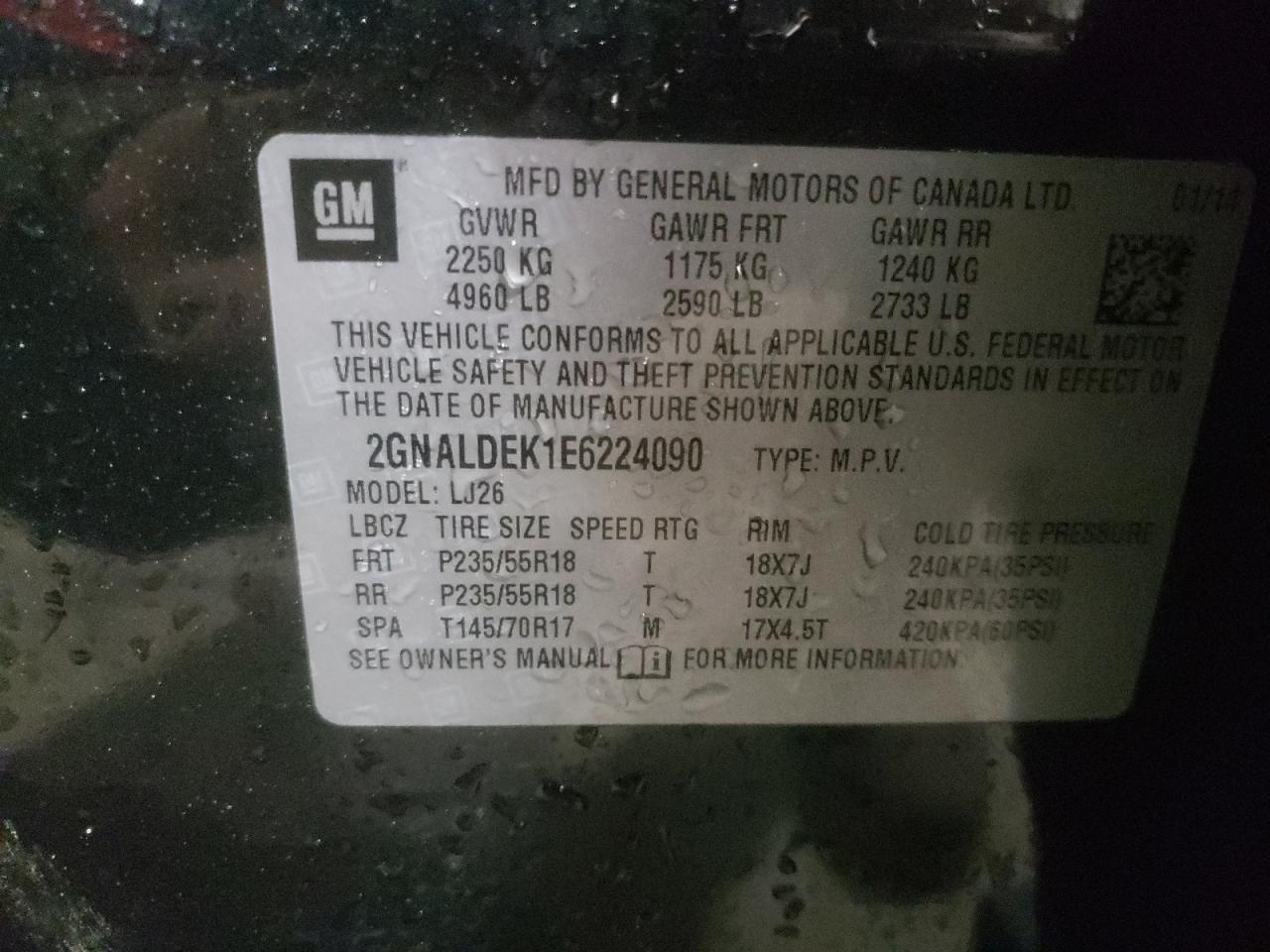 Photo 10 from auction – 2014 CHEVROLET EQUINOX LT with VIN 2GNALDEK1E6224090