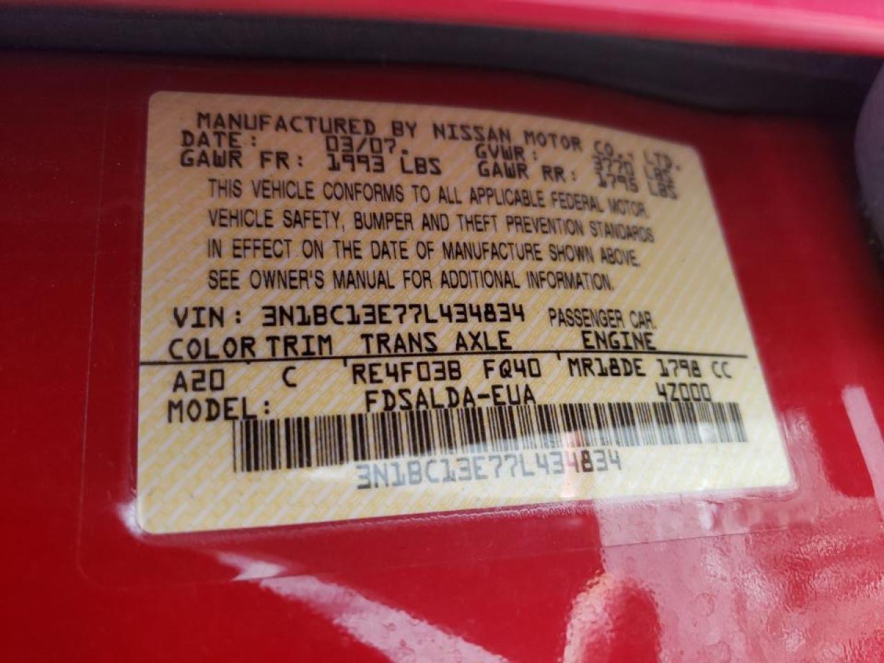 Photo 10 from auction – 2007 NISSAN VERSA S with VIN 3N1BC13E77L434834