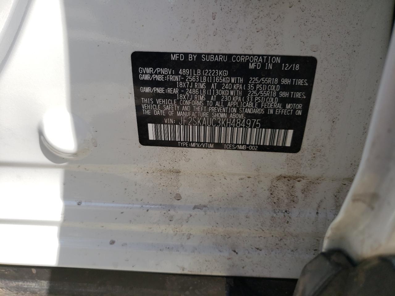 Photo 10 from auction – 2019 SUBARU FORESTER L with VIN JF2SKAUC3KH484975