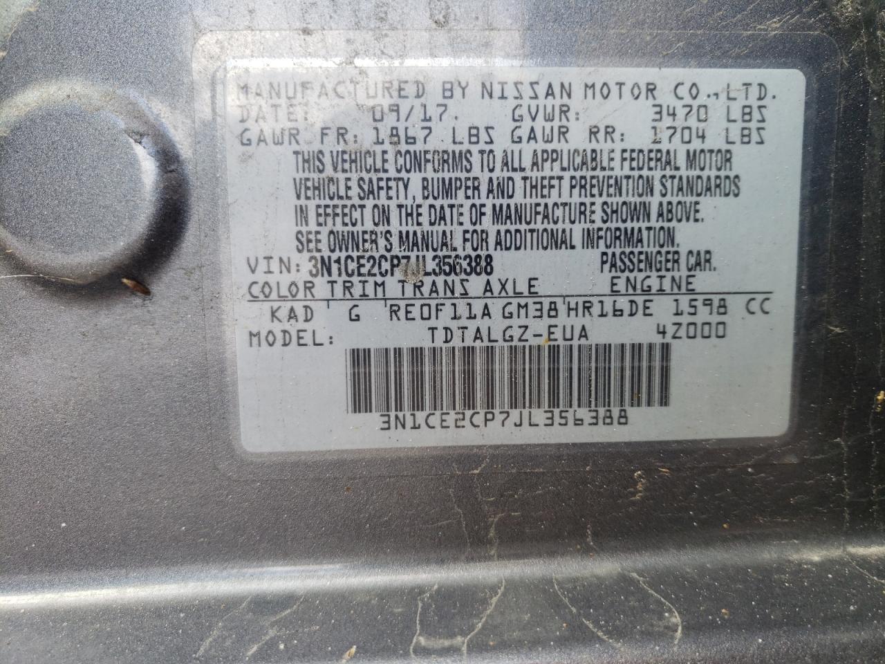 Photo 10 from auction – 2018 NISSAN VERSA NOTE with VIN 3N1CE2CP7JL356388