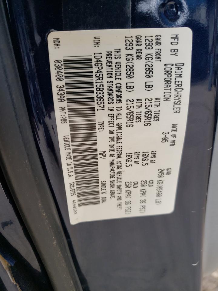 Photo 10 from auction – 2005 DODGE CARAVAN SX with VIN 1D4GP45R15B336571