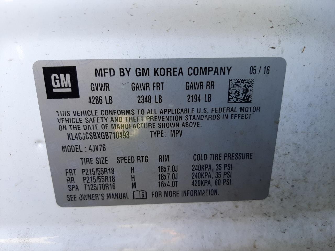 Photo 10 from auction – 2016 BUICK ENCORE with VIN KL4CJCSBXGB710493