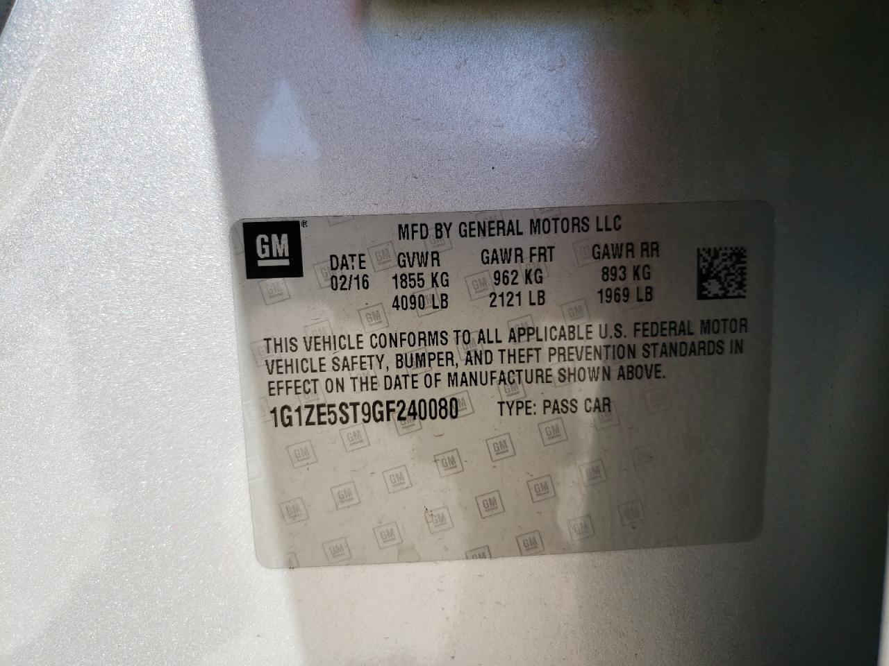 Photo 10 from auction – 2016 CHEVROLET MALIBU LT with VIN 1G1ZE5ST9GF240080