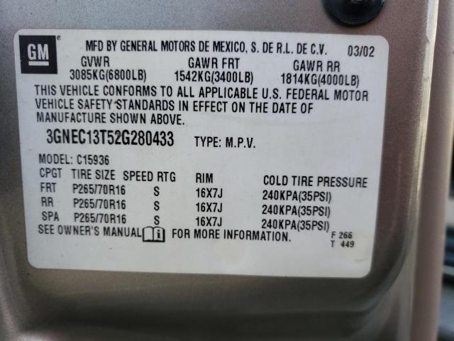 Photo 10 from auction – 2002 CHEVROLET AVALANCHE with VIN 3GNEC13T52G280433