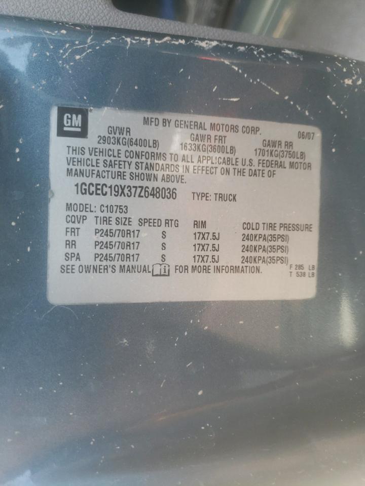 Photo 10 from auction – 2007 CHEVROLET SILVERADO with VIN 1GCEC19X37Z648036