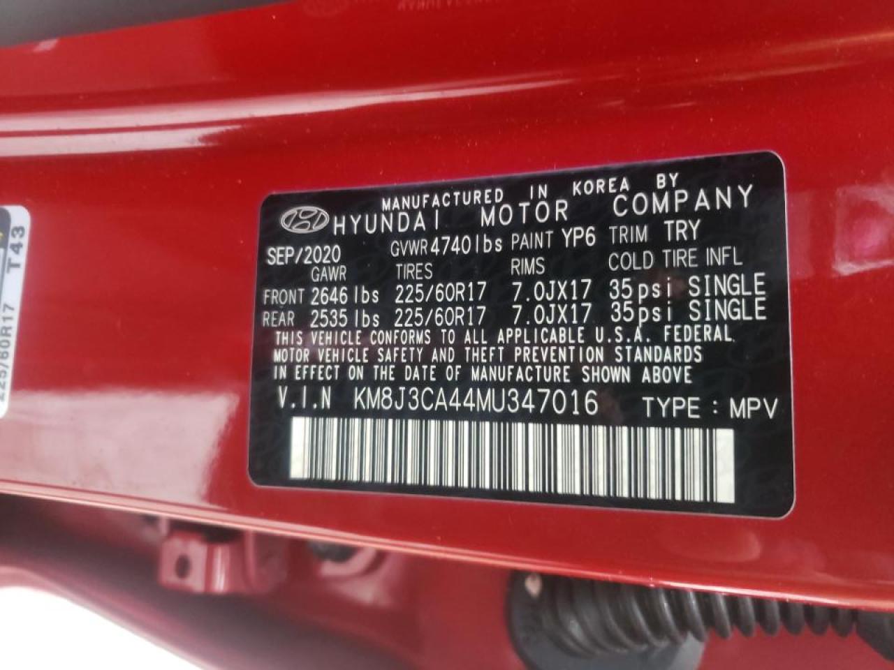Photo 10 from auction – 2021 HYUNDAI TUCSON LIM with VIN KM8J3CA44MU347016