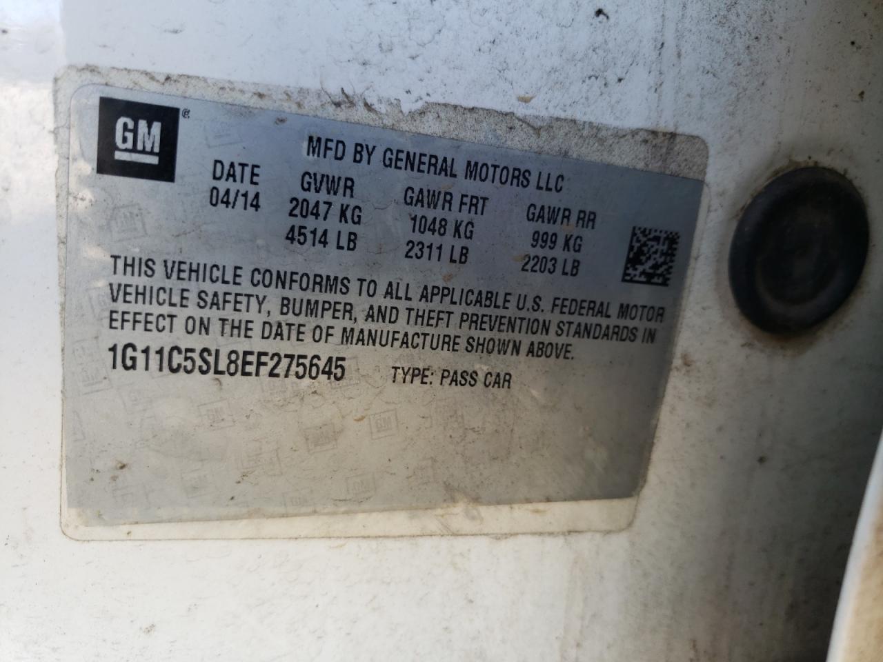 Photo 10 from auction – 2014 CHEVROLET MALIBU 1LT with VIN 1G11C5SL8EF275645