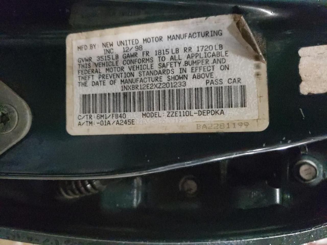 Photo 10 from auction – 1999 TOYOTA COROLLA VE with VIN 1NXBR12E2XZ201233