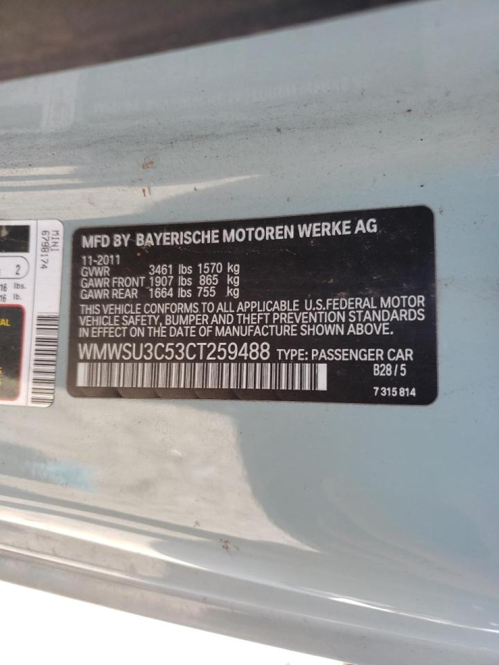 Photo 10 from auction – 2012 MINI COOPER with VIN WMWSU3C53CT259488