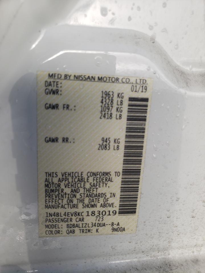 Photo 10 from auction – 2019 NISSAN ALTIMA SL with VIN 1N4BL4EV8KC183019