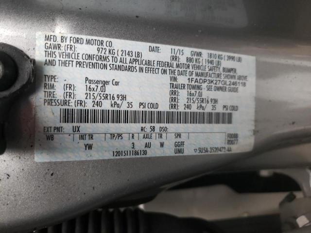 Photo 10 from auction – 2016 FORD FOCUS SE with VIN 1FADP3K27GL246118